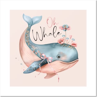 Oh Whale Pun Cute Boho Coquette Pink Bow Posters and Art